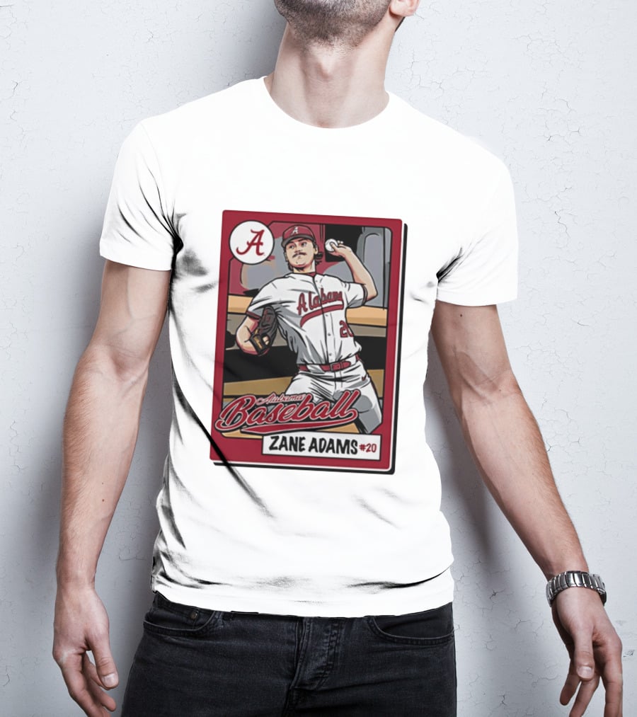 Alabama Baseball Zane Adams #20 Caricature Card T-Shirt