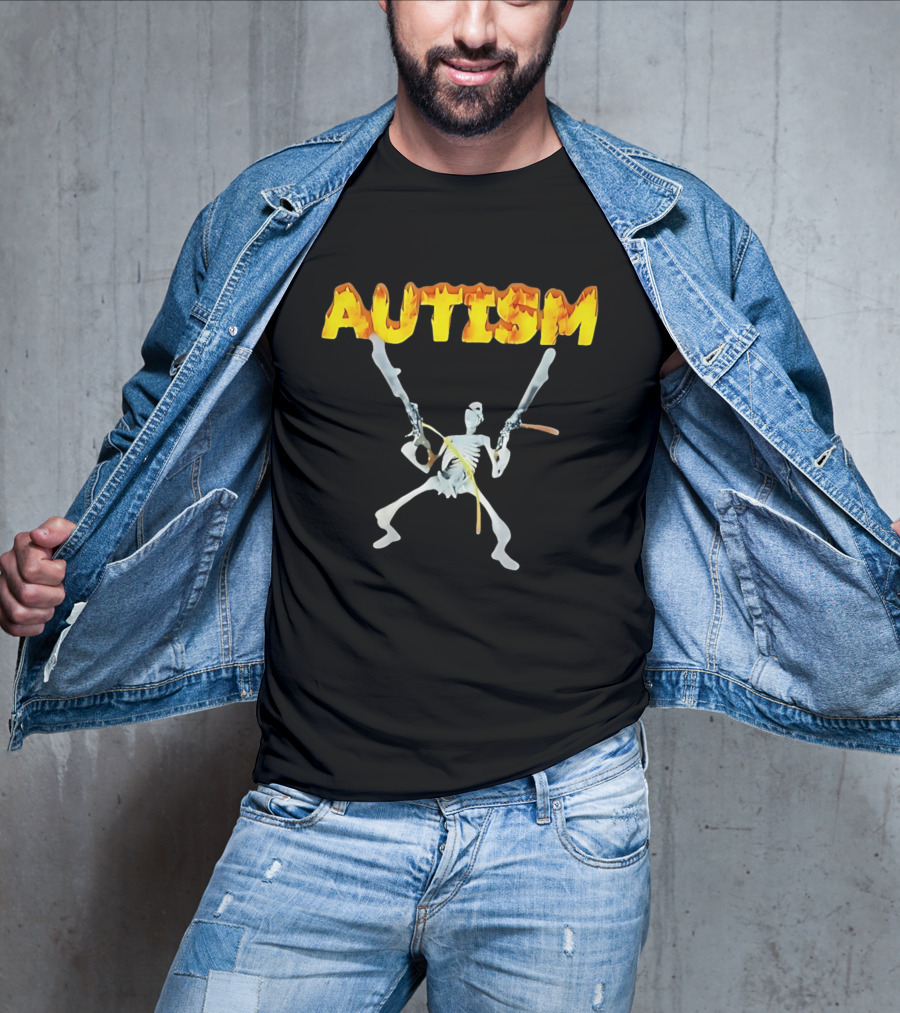 Autism Skeleton With Swords And Fire Letters T-Shirt