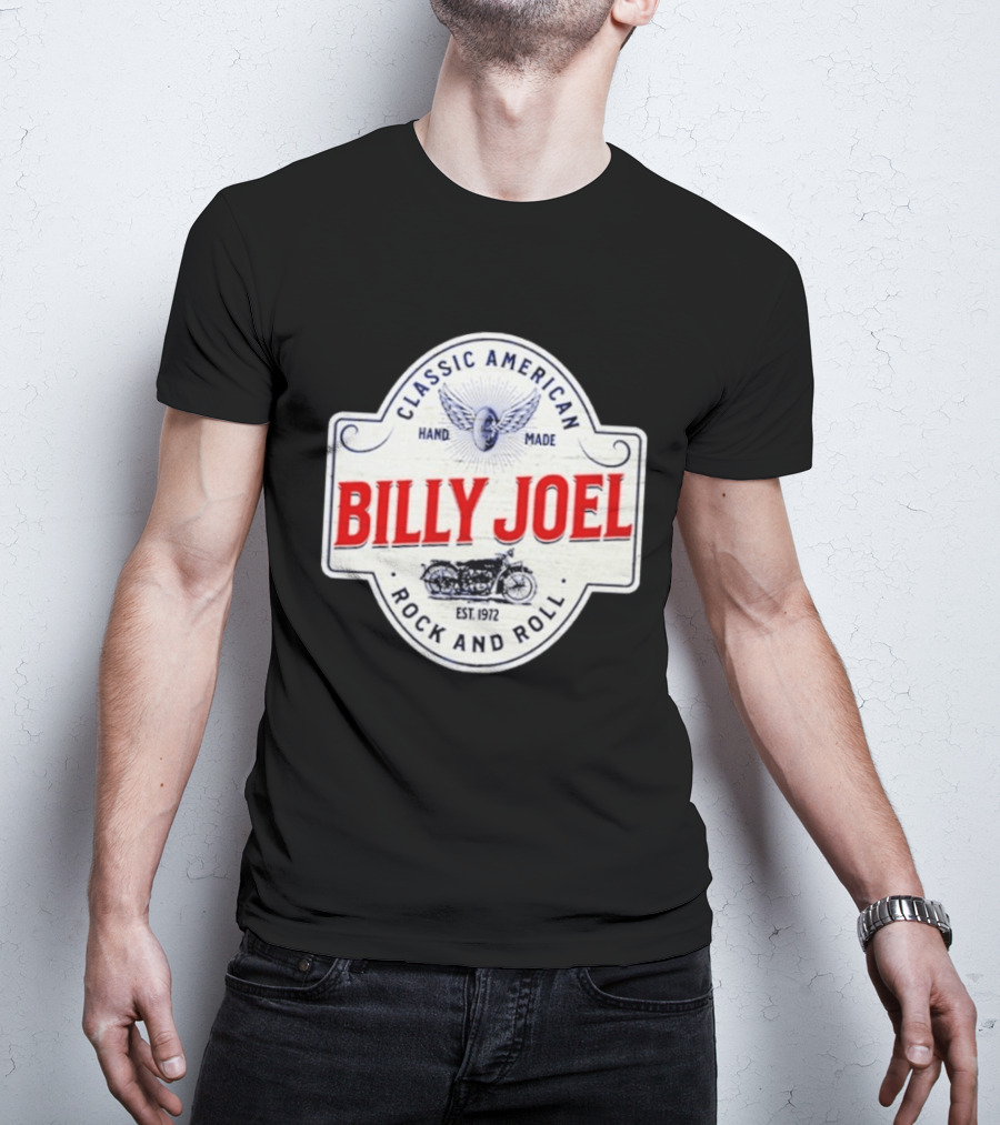 Billy Joel Classic American Hand Made Rock And Roll Est 1972 Motorcycle T-Shirt