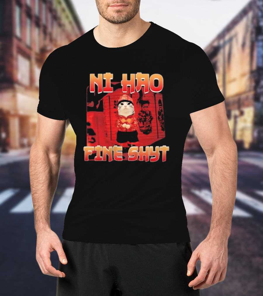 Ni Hao Fine Shyt Funny Cat Lanterns T-Shirt