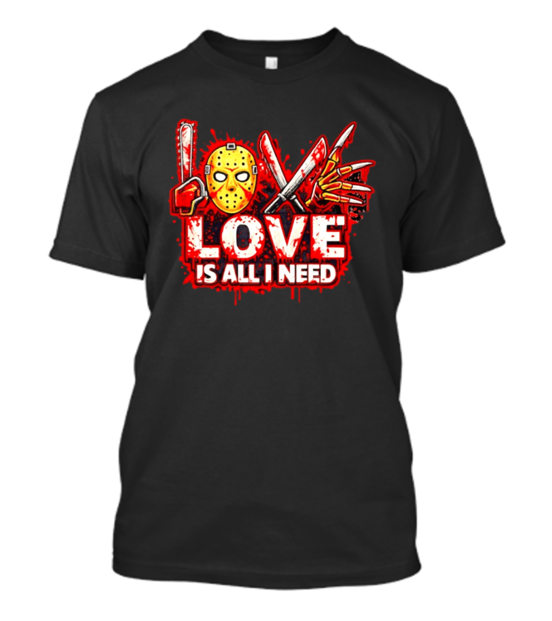 Horror Love Is All I Need Valentine Halloween Mask Knife Claw T-Shirt