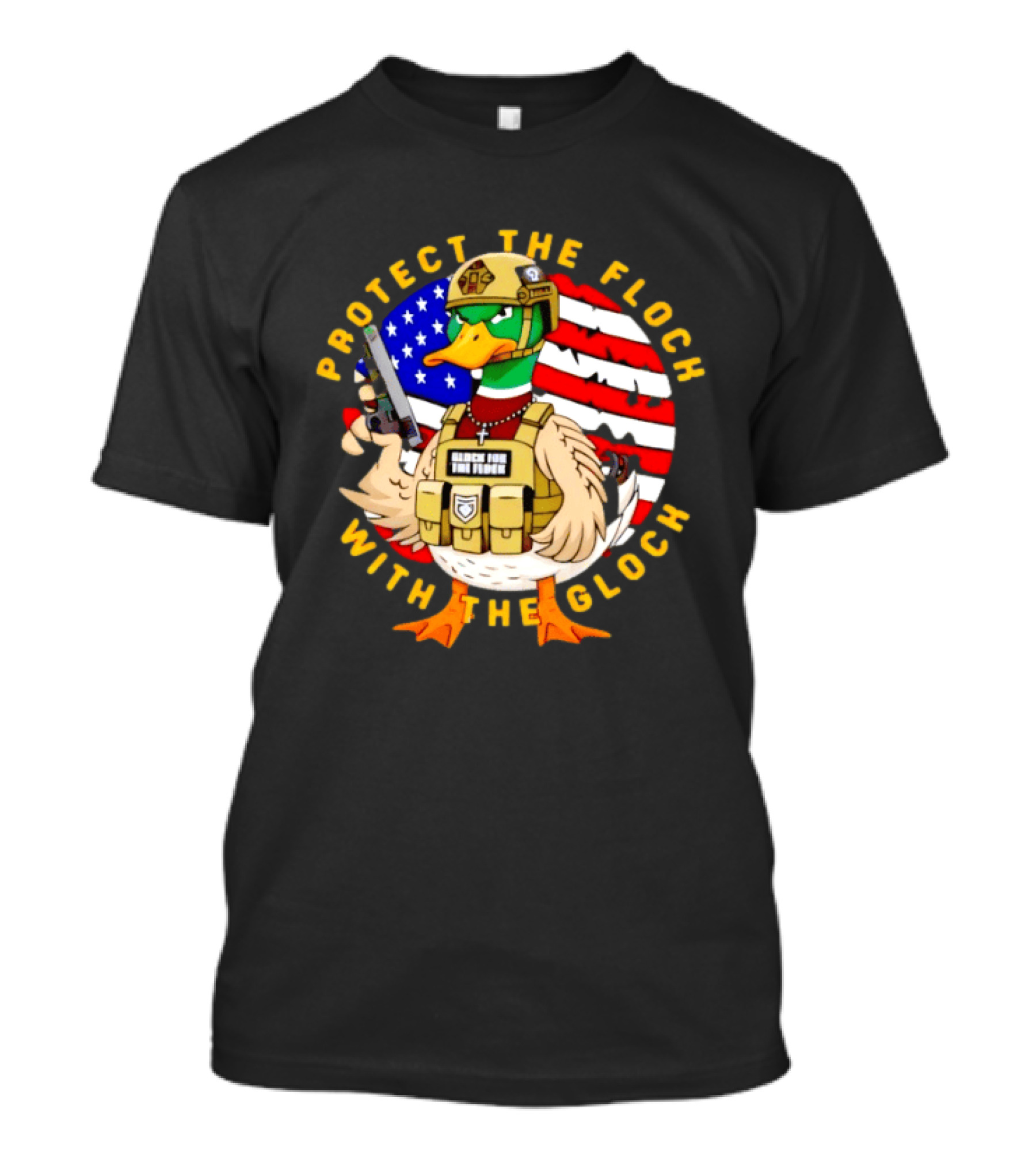 Protect The Flock With The Glock Patriotic Tactical Duck With American Flag T-Shirt