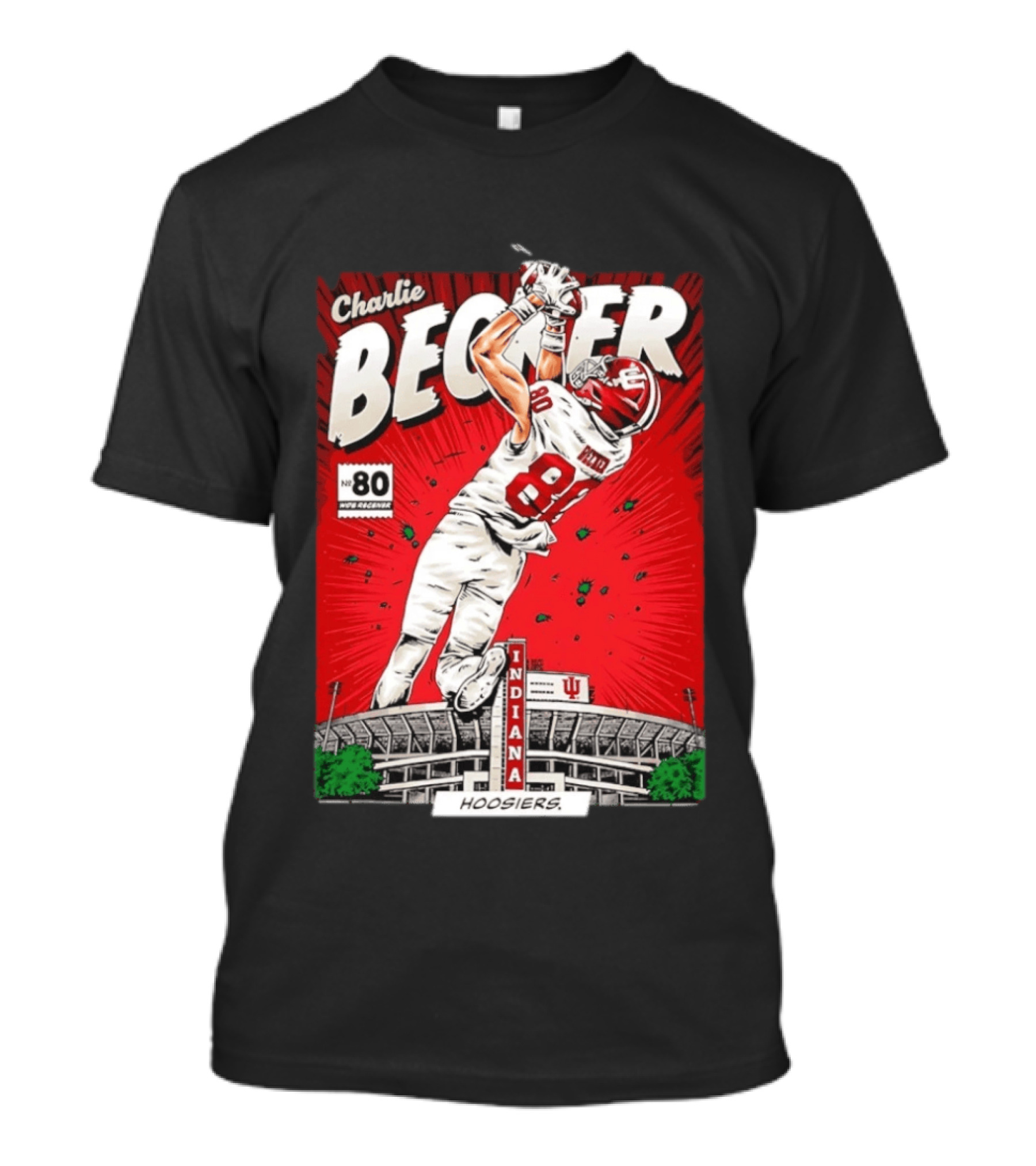 Charlie Becker Indiana Hoosiers No 80 Football Catch Comic Stadium Scene T-Shirt