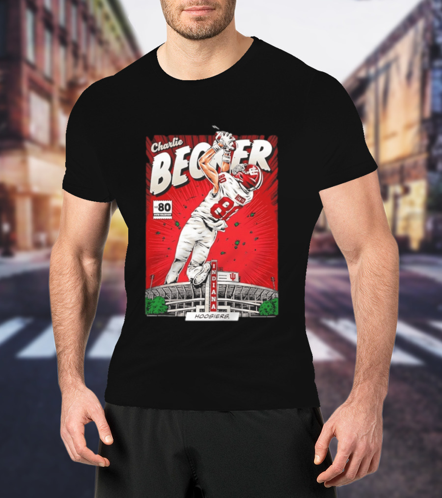Charlie Becker Indiana Hoosiers No 80 Football Catch Comic Stadium Scene T-Shirt