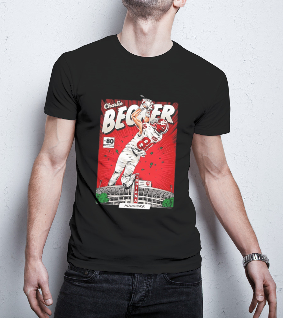 Charlie Becker Indiana Hoosiers No 80 Football Catch Comic Stadium Scene T-Shirt
