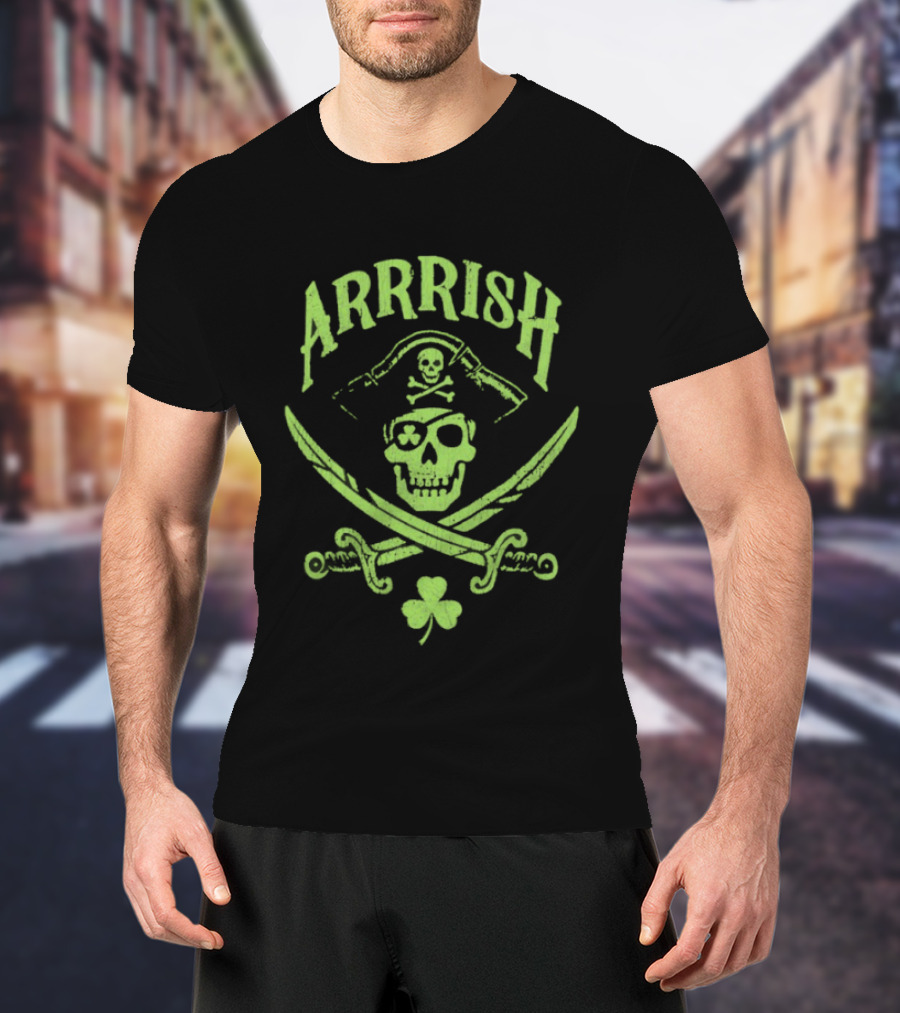 Arrrish Pirate Skull Shamrocks St. Paddy's Day T-Shirt