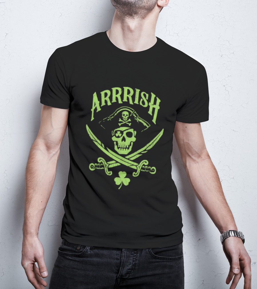 Arrrish Pirate Skull Shamrocks St. Paddy's Day T-Shirt