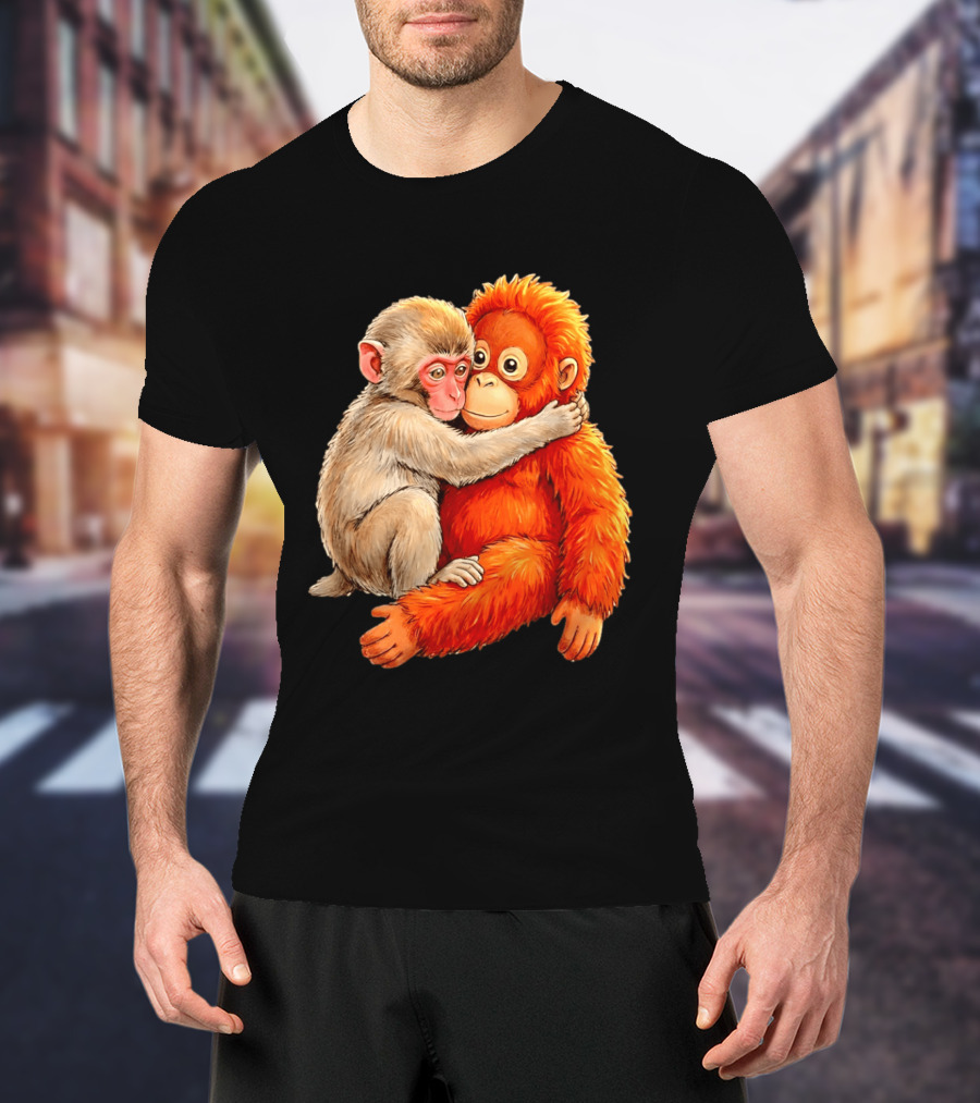 Baby Macaque Hugging Punch Monkey T-Shirt