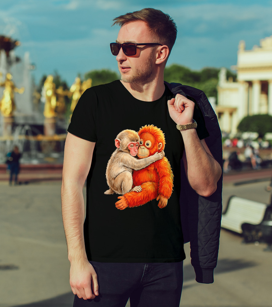 Baby Macaque Hugging Punch Monkey T-Shirt