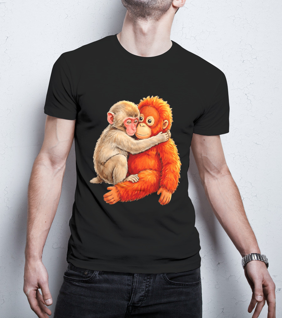 Baby Macaque Hugging Punch Monkey T-Shirt