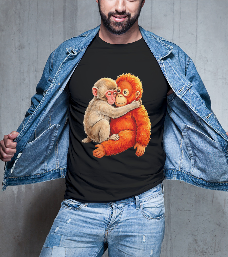 Baby Macaque Hugging Punch Monkey T-Shirt