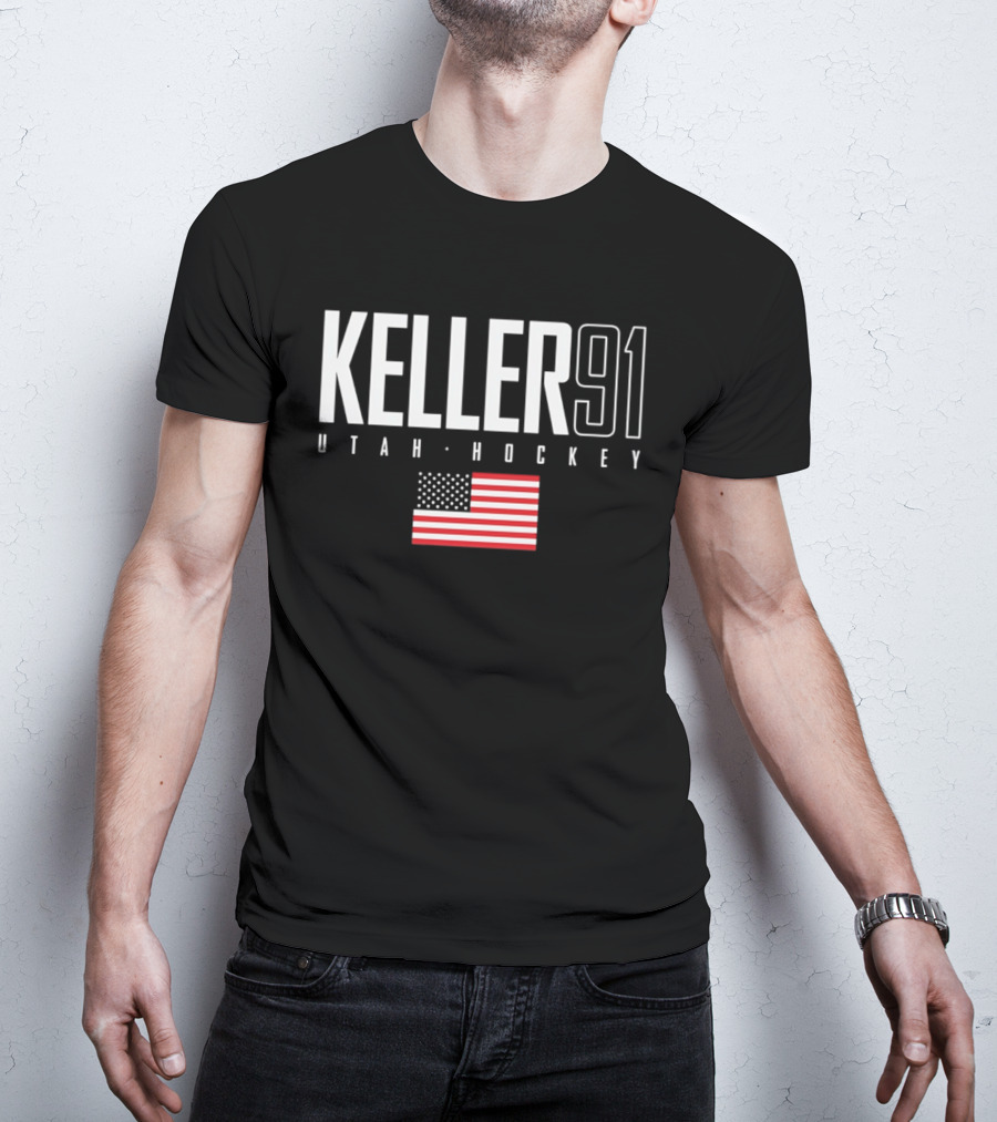 Keller 91 Utah Hockey USA Flag T-Shirt
