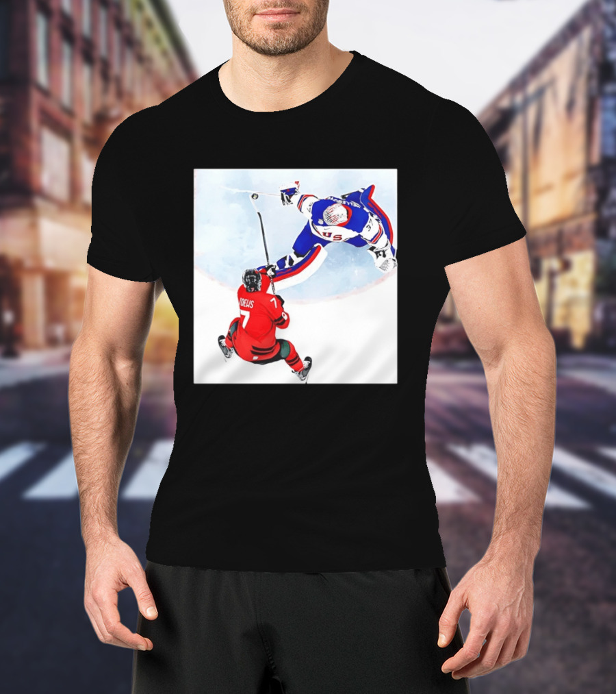Connor Hellebuyck USA Goalie Save Hockey Match T-Shirt