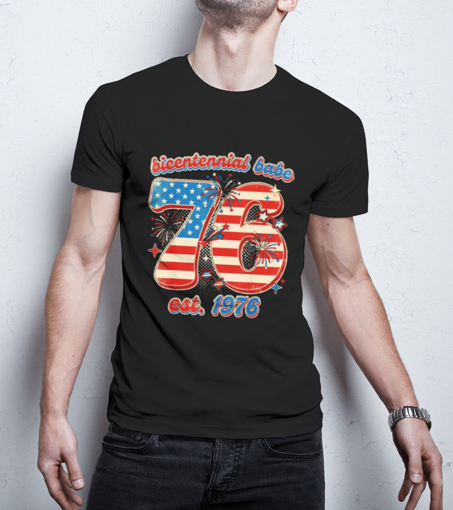 Bicentennial Babe 76 Est. 1976 American Flag 50th Birthday T-Shirt