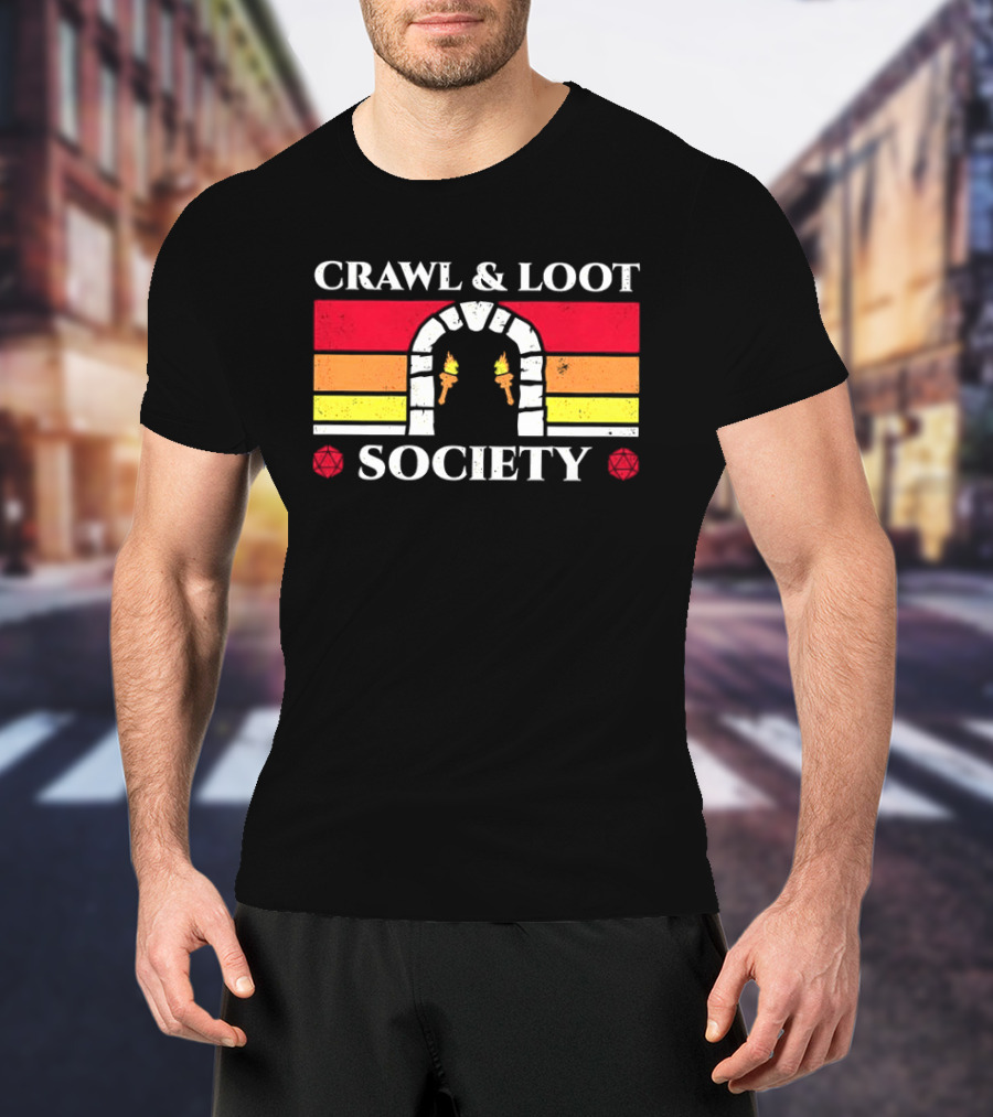 Crawl And Loot Society Retro Dungeon Gateway Torches T-Shirt
