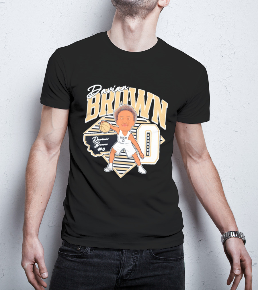Davian Brown Bobcat Collective #0 Caricature Montana State T-Shirt