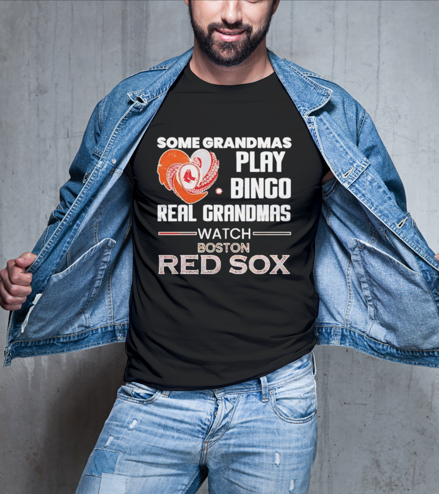Some Grandmas Play Bingo Real Grandmas Boston Red Sox Diamond Heart Shape T-Shirt