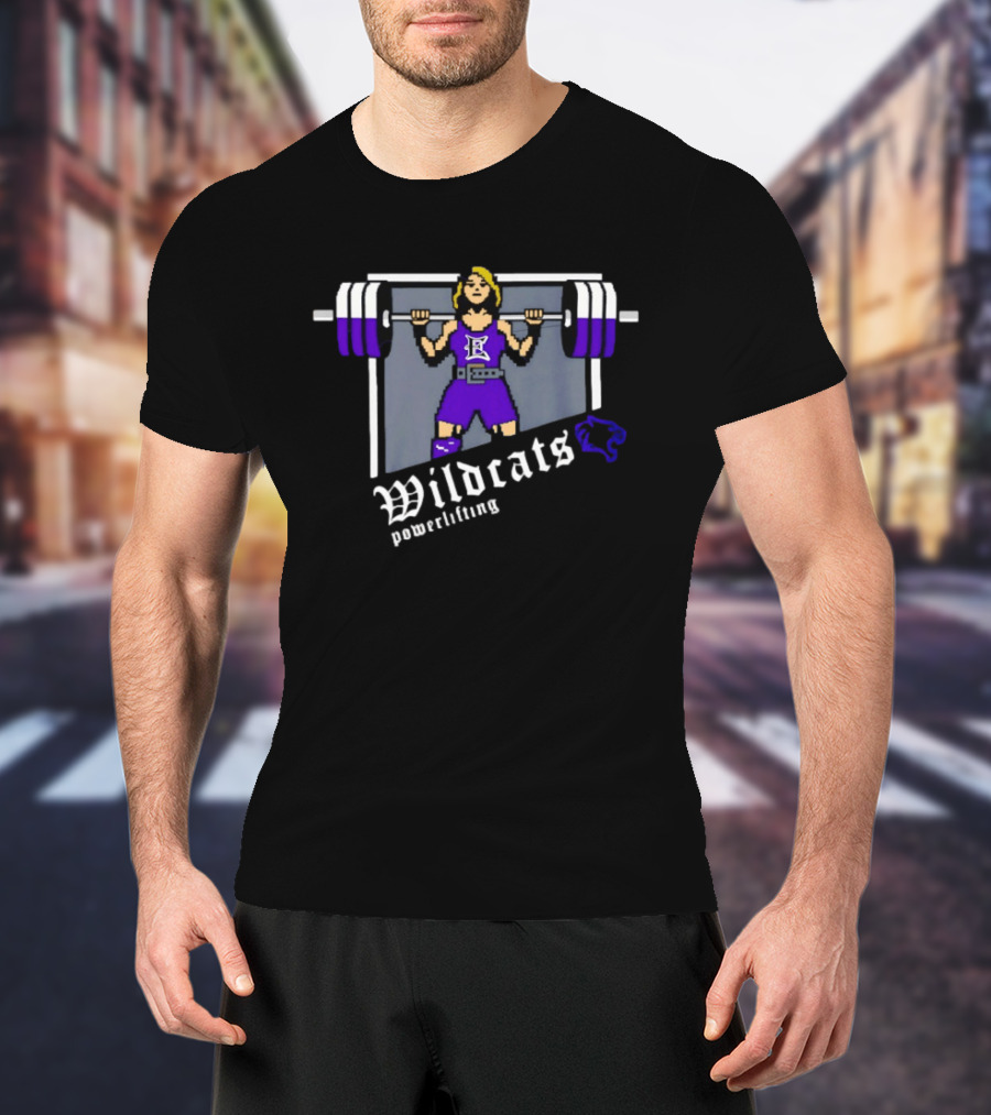 Elgin Wildcats Powerlifting Pixel Weightlifter Embroidery T-Shirt