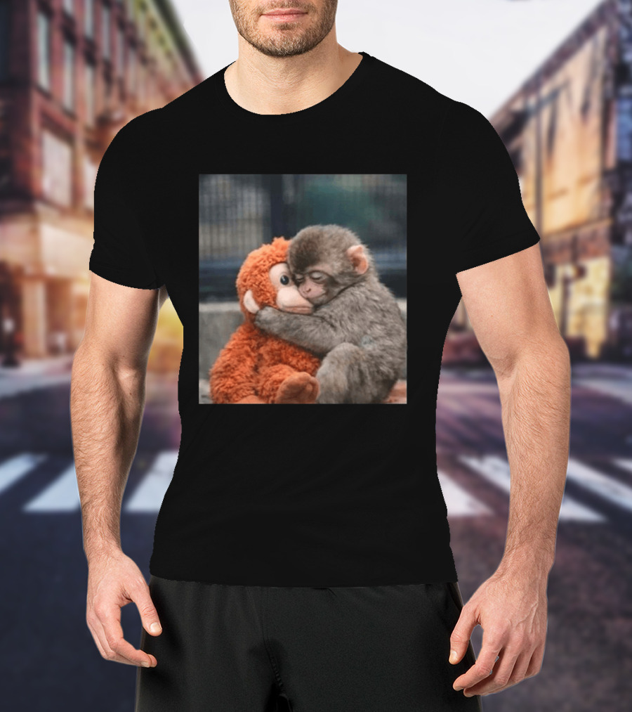 Ichikawa Zoo Punch Monkey Hugging Stuffed Toy Image T-Shirt