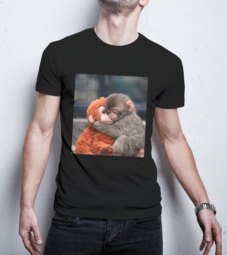 Ichikawa Zoo Punch Monkey Hugging Stuffed Toy Image T-Shirt