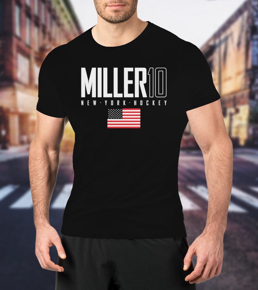 Miller 10 New York Hockey USA Flag T-Shirt