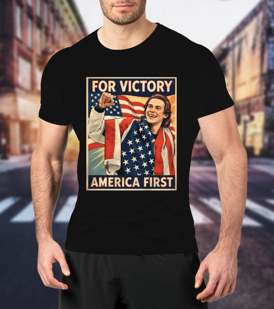 For Victory America First Patriotic Jack Hughes Victory Pose T-Shirt