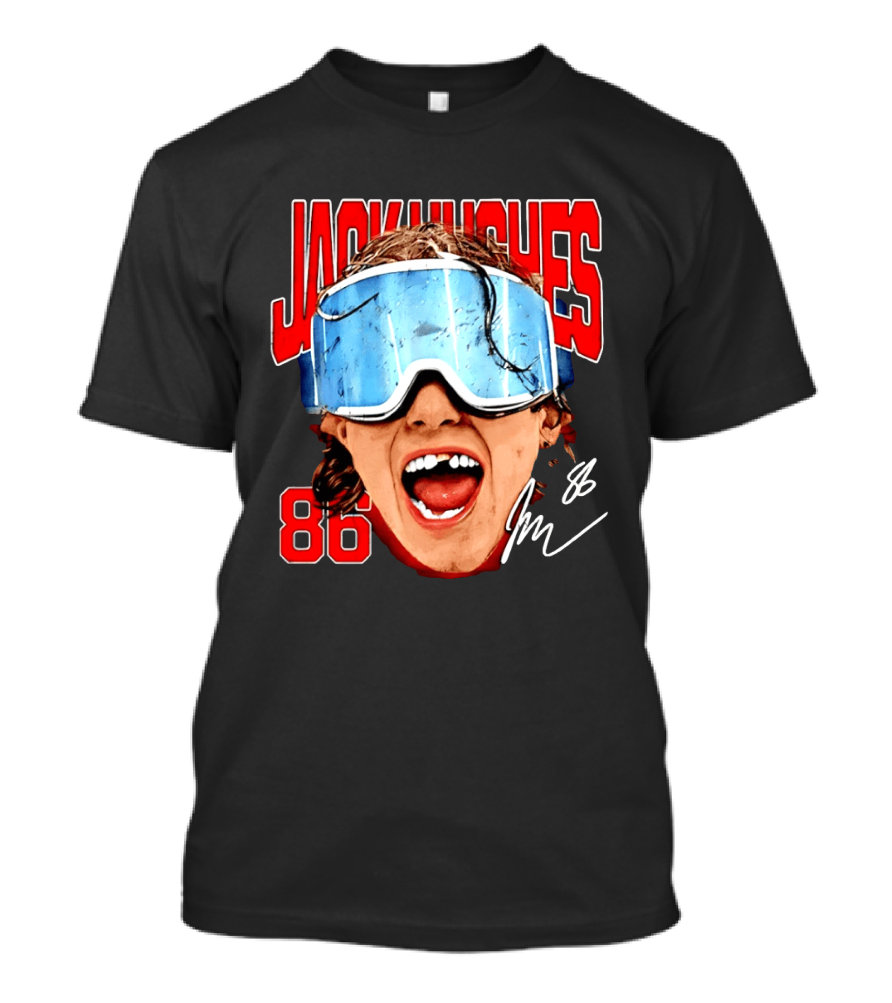Jack Hughes New Jersey Devils 86 Goggles Signature T-Shirt