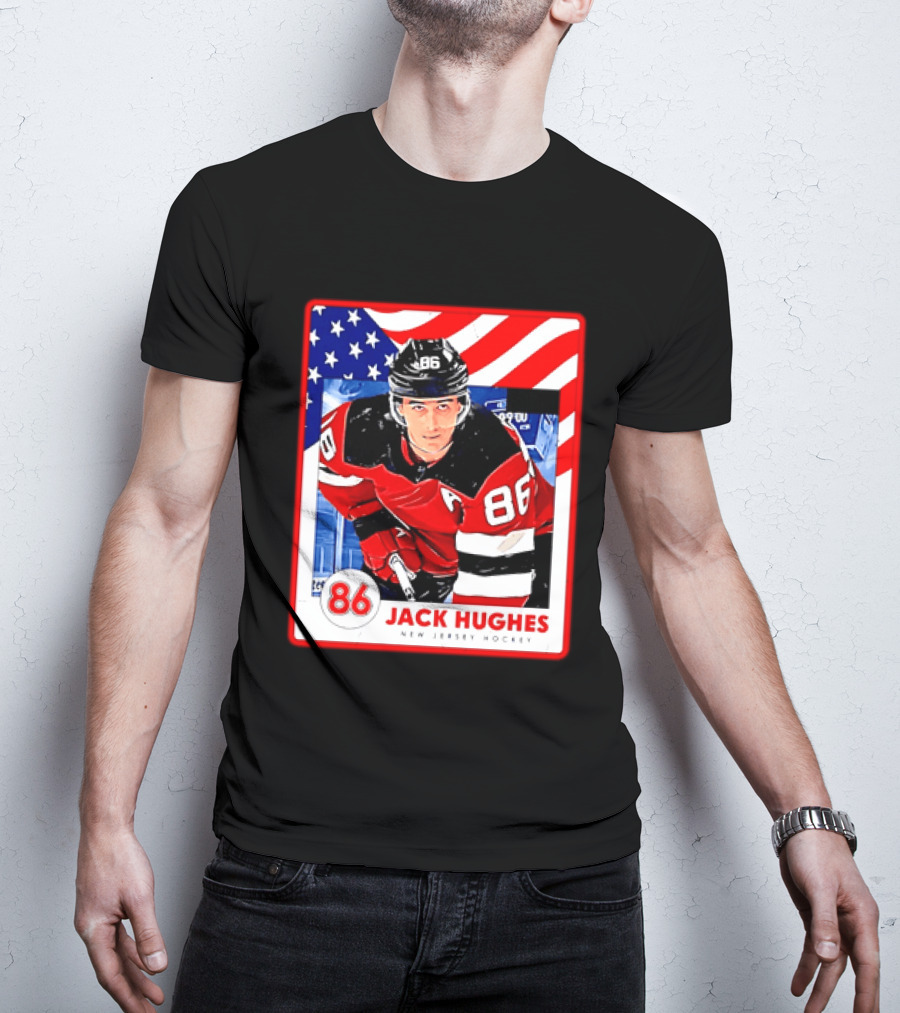 Jack Hughes 86 New Jersey Hockey American Flag T-Shirt