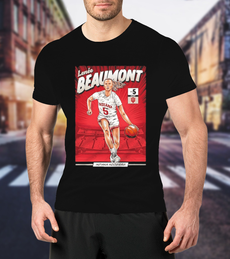 Lenée Beaumont Indiana Hoosiers No 5 Comic Basketball Athlete T-Shirt