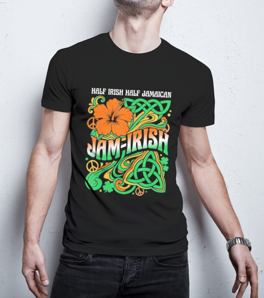 Jam Irish Half Irish Half Jamaican St Patrick's Day Hibiscus Celtic T-Shirt