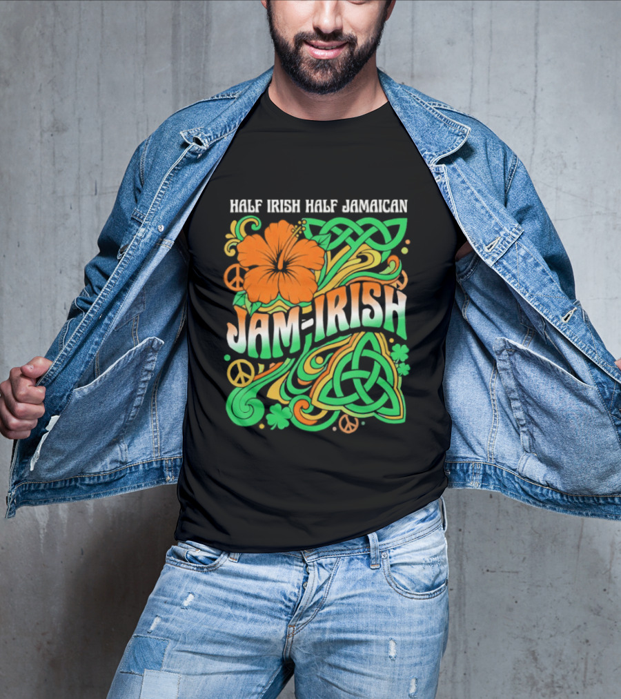 Jam Irish Half Irish Half Jamaican St Patrick's Day Hibiscus Celtic T-Shirt