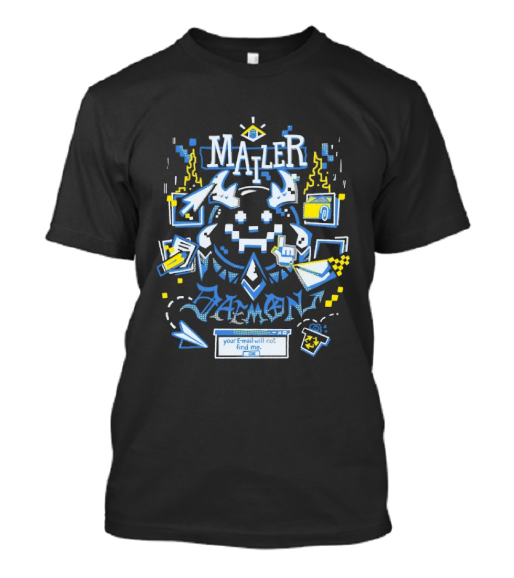 Mailer Daemon Your Email Will Not Find Me OK Tech Pixel Art Arrows Flames T-Shirt