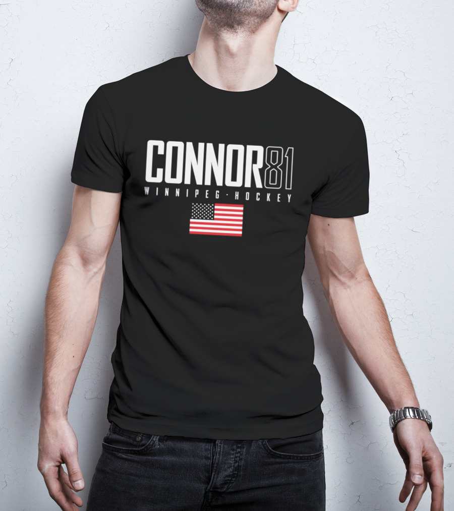 Connor 81 Winnipeg Hockey USA Flag T-Shirt