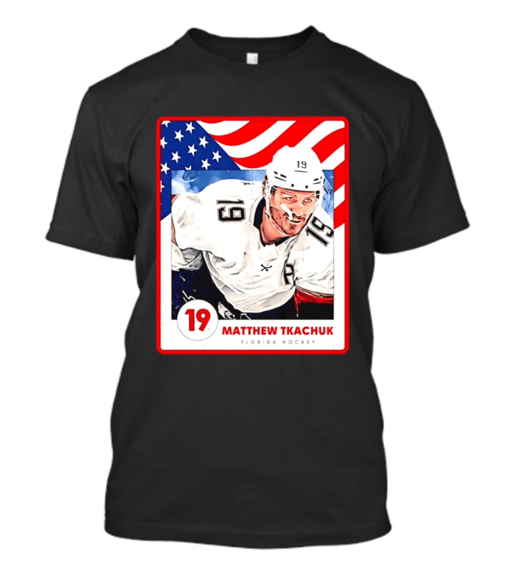 Matthew Tkachuk Florida Hockey USA Flag Card Number 19 T-Shirt