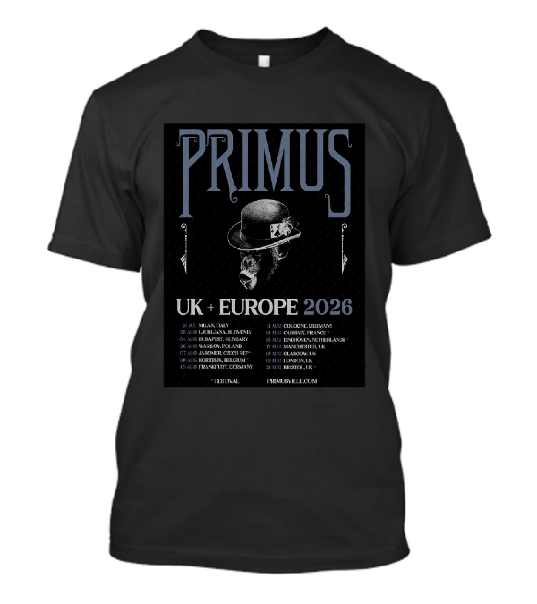 Primus UK Europe 2026 Tour Milan Warsaw Prague London Dates T-Shirt
