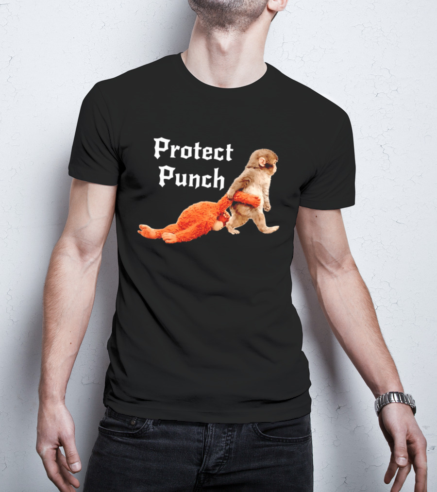 Protect Baby Monkey Punch Cute Cartoon Humor T-Shirt