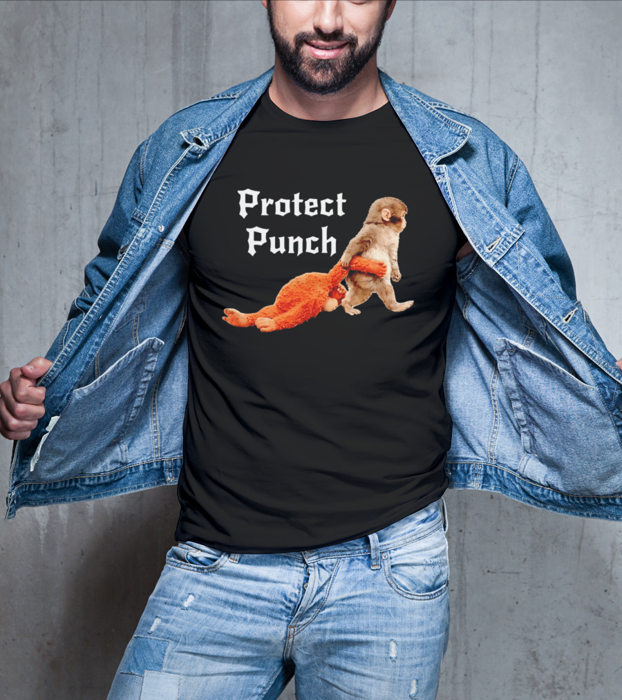Protect Baby Monkey Punch Cute Cartoon Humor T-Shirt