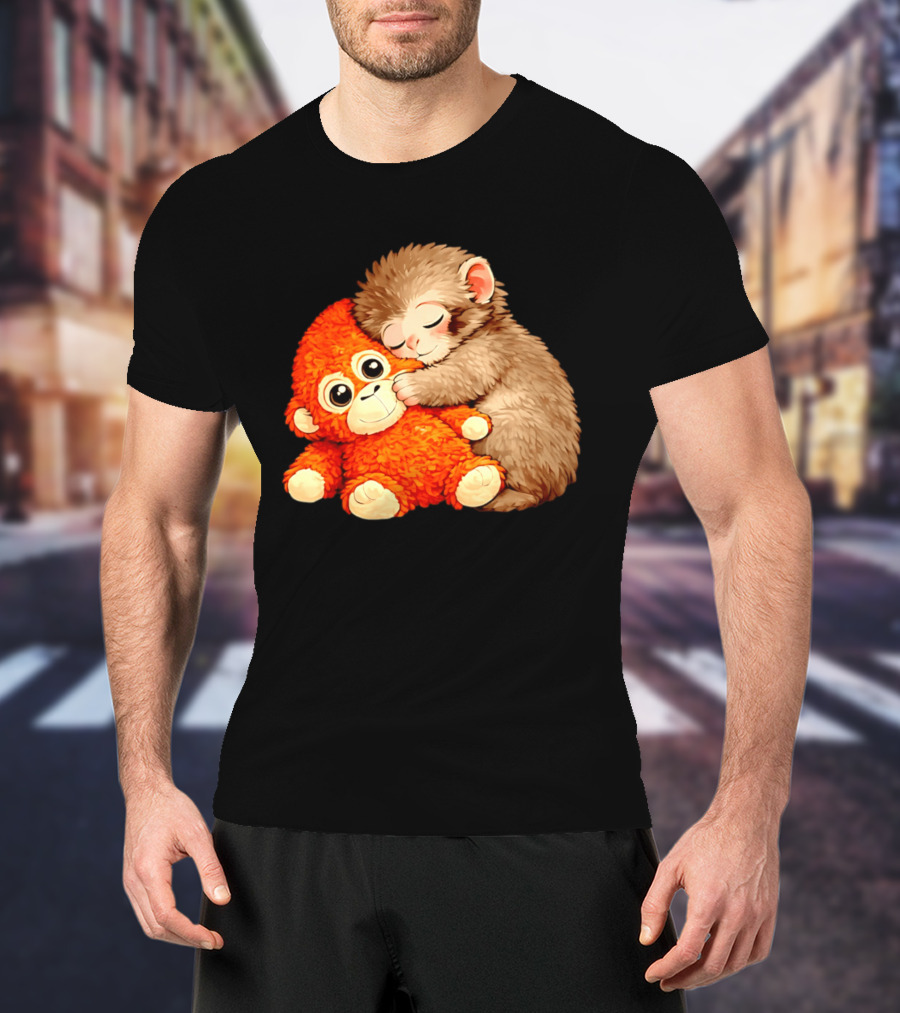 Punch The Monkey Brown Cub And Orange Plushy Cuddle T-Shirt