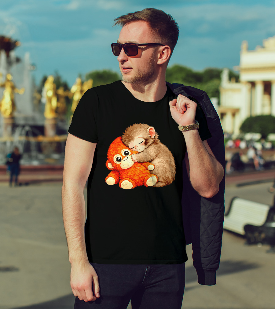 Punch The Monkey Brown Cub And Orange Plushy Cuddle T-Shirt