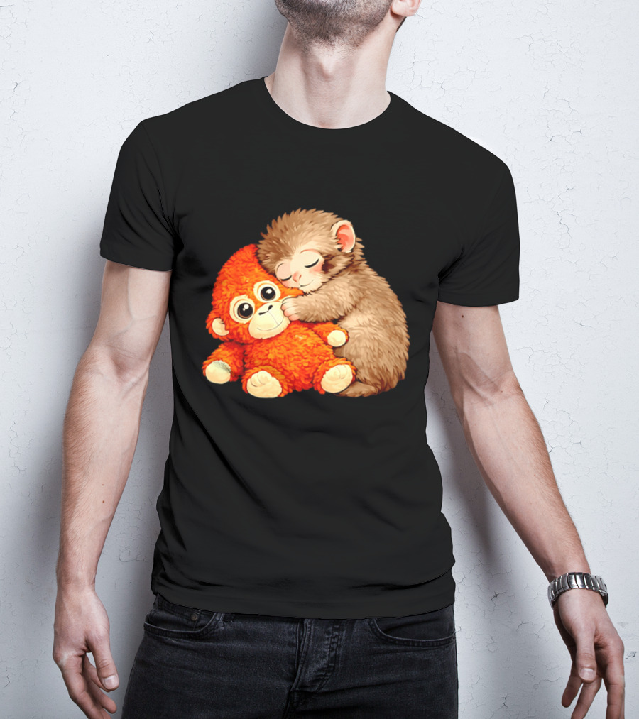 Punch The Monkey Brown Cub And Orange Plushy Cuddle T-Shirt