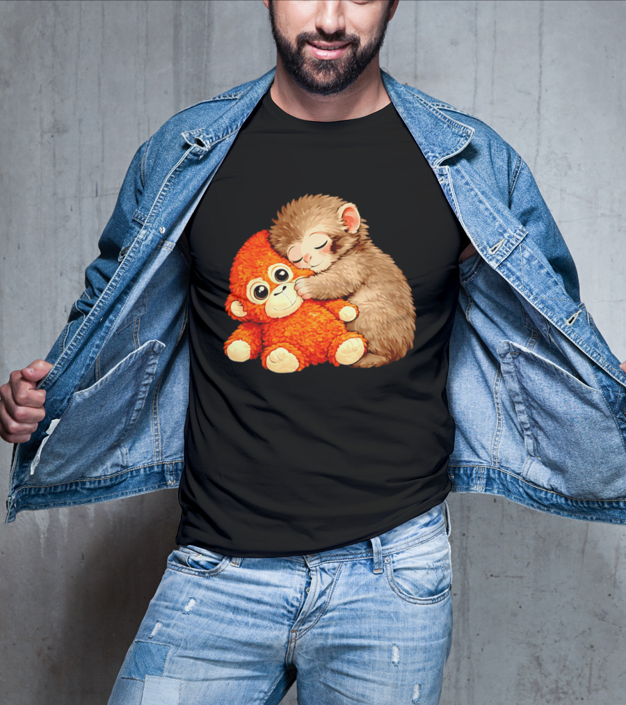 Punch The Monkey Brown Cub And Orange Plushy Cuddle T-Shirt