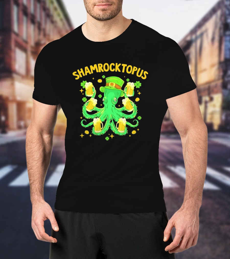 Shamrocktopus Octopus St Patrick's Day Beer Hat Shamrocks T-Shirt