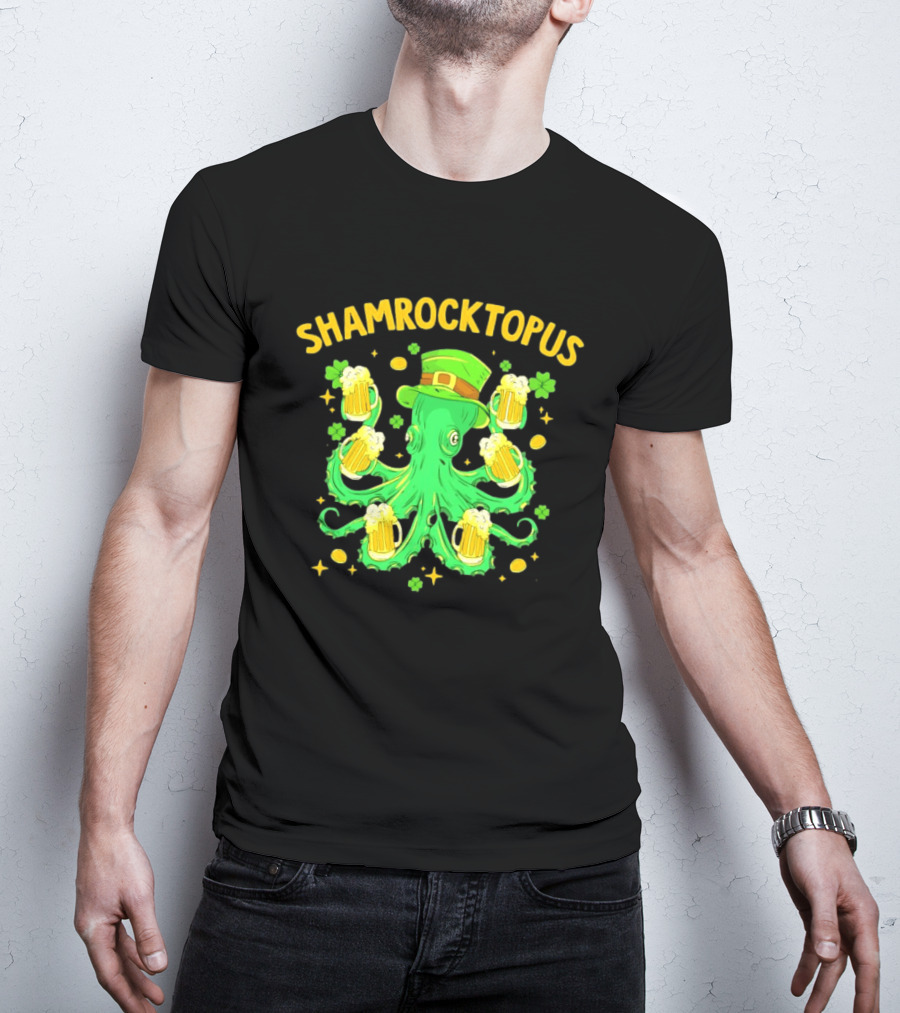 Shamrocktopus Octopus St Patrick's Day Beer Hat Shamrocks T-Shirt