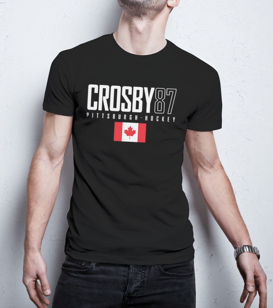 Crosby 87 Pittsburgh Hockey Canada Flag T-Shirt
