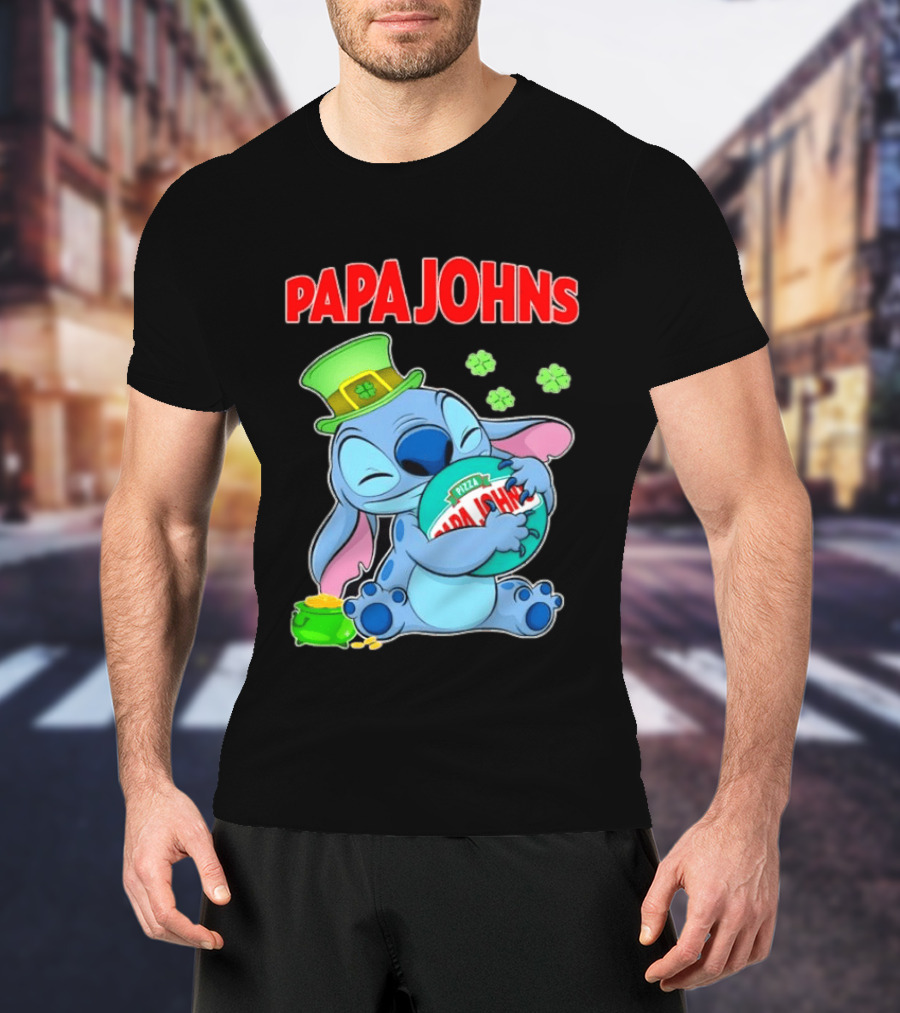 Papa Johns Stitch Pizza St Patricks Day Hug Clover T-Shirt