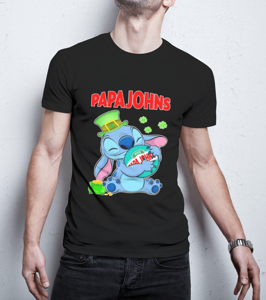 Papa Johns Stitch Pizza St Patricks Day Hug Clover T-Shirt