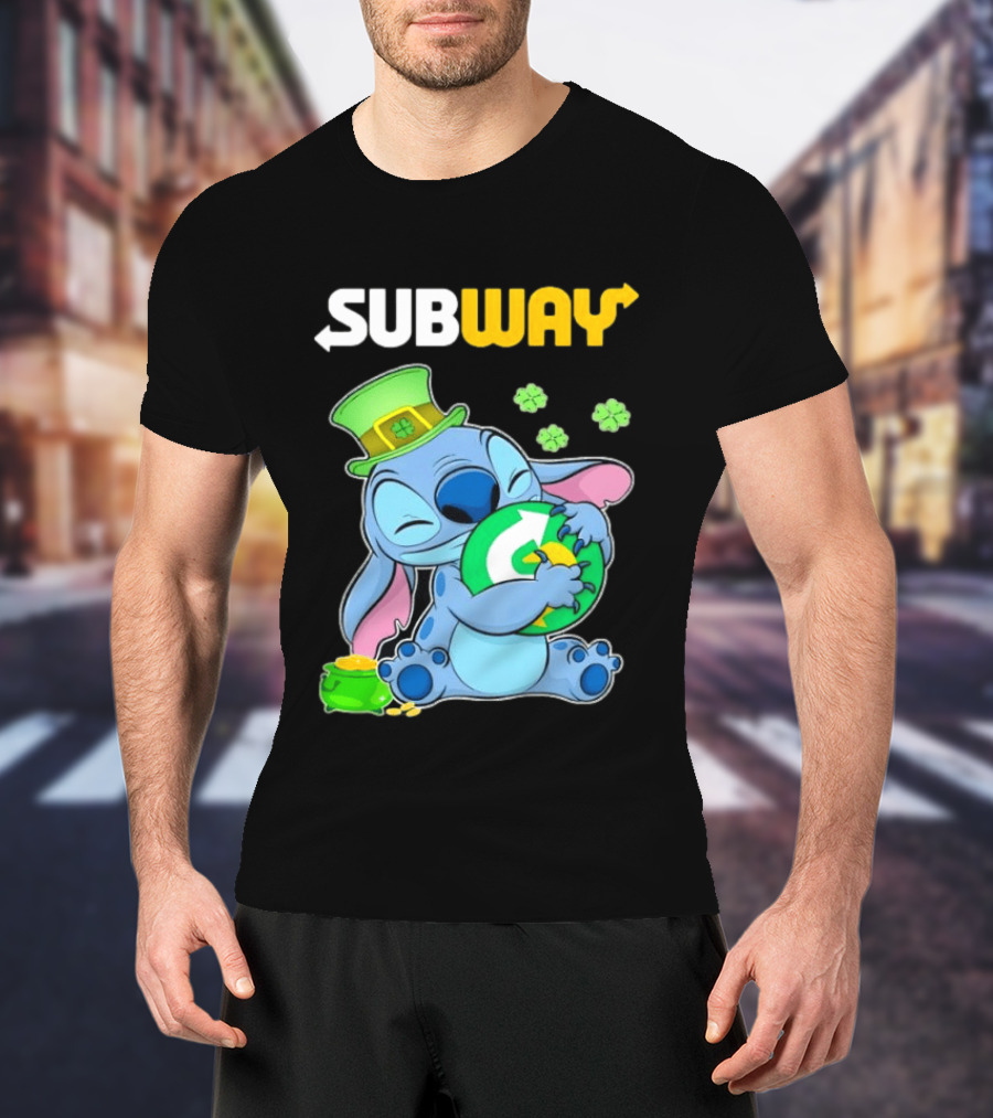 Subway St Patrick's Day Stitch Hugging Clover Coin T-Shirt