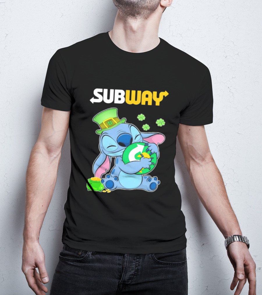 Subway St Patrick's Day Stitch Hugging Clover Coin T-Shirt