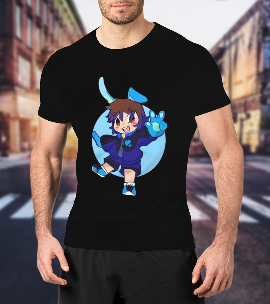 The8BitDrummer Bunny Blue Heart Cartoon Character With Bunny Ears And Sneakers T-Shirt