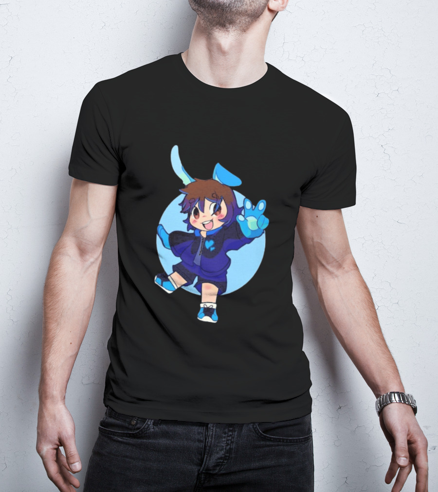The8BitDrummer Bunny Blue Heart Cartoon Character With Bunny Ears And Sneakers T-Shirt